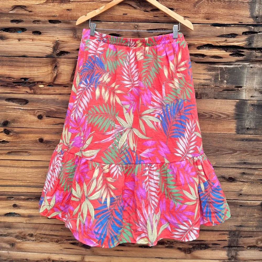 MLLE GABRIELLE | Red Orange Tropical Floral Ruffle Skirt XL - Picture 6 of 6